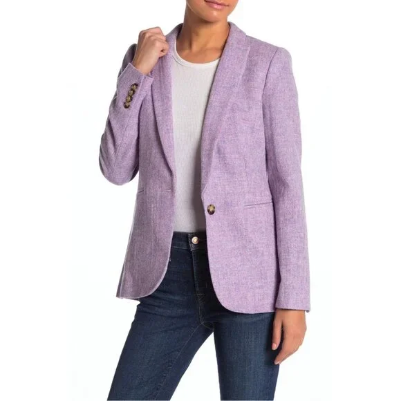 J.Crew Parke Chantal Herringbone Wool Blazer Womens 20 2X Purple Tweed Preppy - Picture 3 of 16